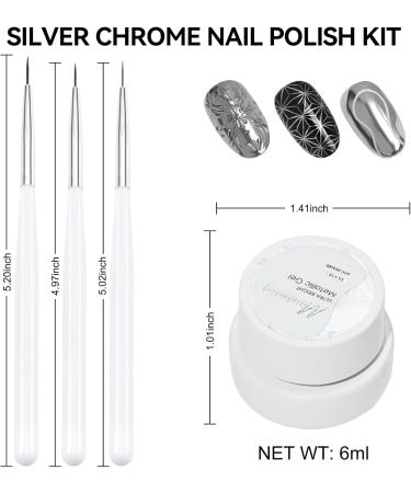 Erinde Silver Chrome Nail Polish with 3 Brushes Metallic Nail Varnish Nail Painting Kit Nail Art Polish DIY Nail Manicure Kit for Women Glossy Soak off UV/LED Mirror Effect High Shine White - Buy Online on GoSupps.com