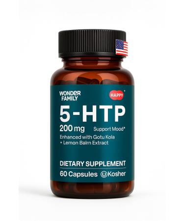 5 HTP 200mg - with Vitamin B6 100mg Gotu Kola - Wellbeing Supplement for Women Men - 2X Potency of 5HTP 100mg 4X of 5-HTP 50mg - Deep Sleep Supplement - 60 5HTP 200mg Capsules 60 Count (Pack of 1)