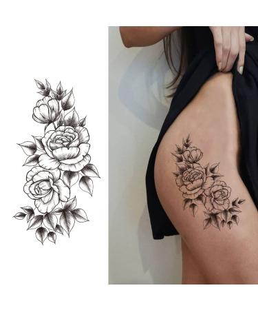 Tazimi 3D Black Flower Rose Temporary Tattoos - Waterproof Fake Body Art Stickers for Women - Buy Online on GoSupps.com