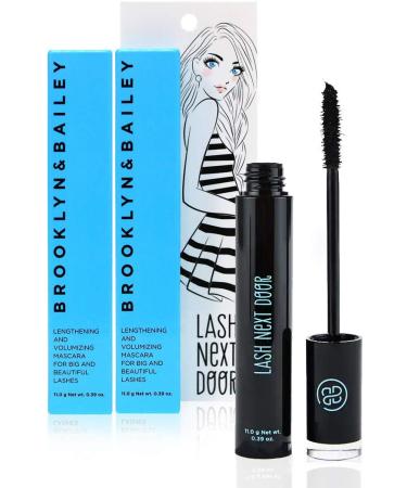 Lash Next Door Water Resistant Mascara Black Volume and Length - No Clump Volumizing Mascara for Thickening and Lengthening - Smudge Proof Lashes by Brooklyn and Bailey (2 Pack)