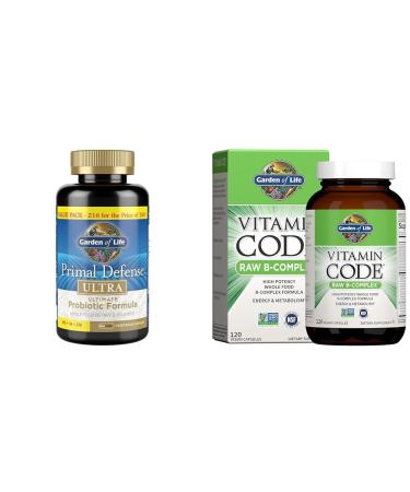 Garden of Life Probiotics & Vitamins B Complex - Primal Defense Ultra Ultimate Probiotic 216 Capsules + Raw B Complex 120 Vegan Capsules