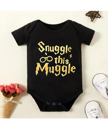 Baby Boys Girls Snuggle This Muggle Bodysuit Set 6-9 Months | Black Short Sleeve Outfit with Striped Pants & Hat - Buy Online on GoSupps.com