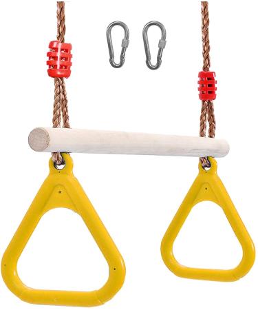 Lelly Q Children Trapeze Swing Bar with Rings Wooden Playset with Plastic Rings Gym Rings for Kids Yellow