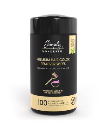 Simply Wonderful Hair Color Remover Wipes for Face & Skin - 100 Count Plant-Based Cloth Towlettes Non-Irritating Almond Oil Infused for Skin Protection 100 Count (Pack of 1)