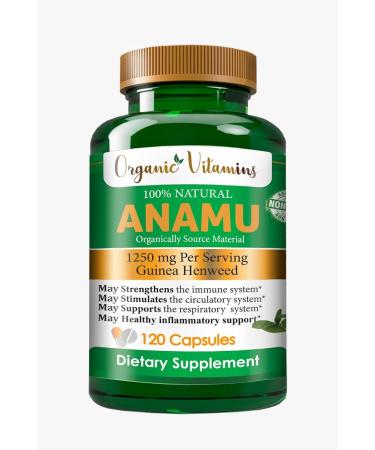 Organic Vitamins Anamu 1250mg 100% Organically Grown Petiveria Allicea Guinea Hen Weed Vitamisan -120 Capsules 