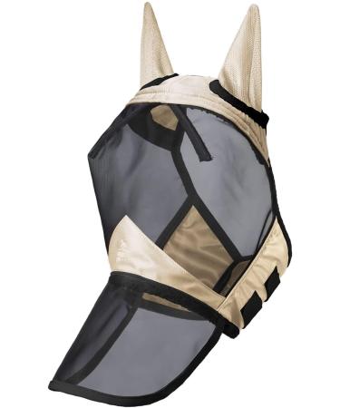 Harrison Howard Caremaster Pro Luminous Horse Fly Mask - Large Eye Space Long Nose Ears & UV Protection - Light Champagne - Buy Online on GoSupps.com
