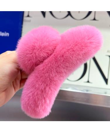Pink 5.1 Faux Fur Hair Clips Set - Large Claw Clips for Thick Thin Hair - Fluffy Hair Clip for Women Girls - Buy Online on GoSupps.com
