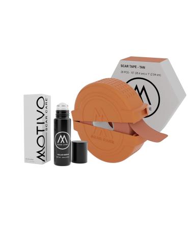 Motivo Advanced Scar Care Bundle: Scar Tape & Roller Serum (10ml) | Water & Sweat Resistant Long-Lasting Suitable for All Skin Types | Ideal for Surgical C-Section Trauma & Acne Scars | Tan