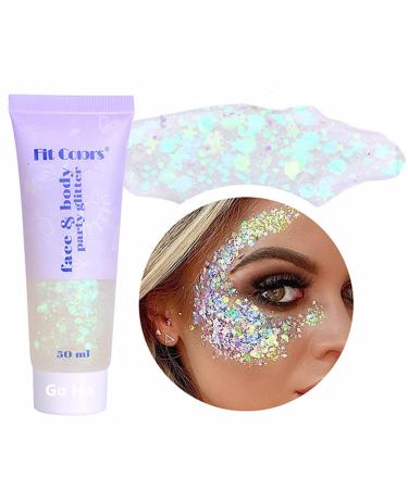 Go Ho White Body Glitter Mermaid Face Glitter Gel Liquid Holographic Chunky Glitters Sequins for Eye/Lip/Hair/Nails Festival Rave Accessories Body Glitter for Singer Concerts Outfit White 50g 1PC White