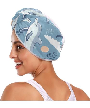 Super Absorbent Dolphins Hair Towel 2 Pack - Quick Dry Hair Turbans for Women & Girls - Buy Online on GoSupps.com