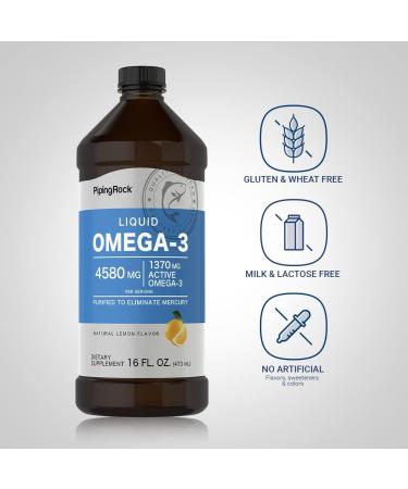 Piping Rock Omega 3 Fish Oil Liquid Supplement | 16 Fl Oz | Mercury Free | Lemon Flavor | 1370 mg Active Omega-3 | for Men and Women | Non-GMO Gluten Free - Buy Online on GoSupps.com