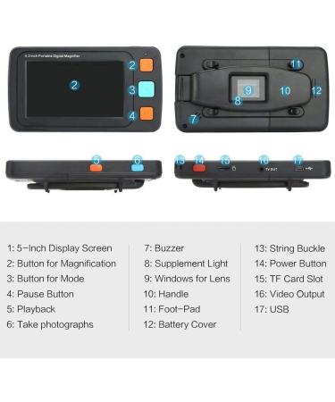 Handheld Digital Video Magnifying Glass 5.0 inches 5 inches 800*480 Screen Portable e-Reader 4 32 Times Magnifying Glass with LCD Display Suitable for Myopia Visually impaired People - Buy Online on GoSupps.com