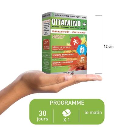 MULTIVITAMIN AND MINERAL COMPLEX Vitamino+ - High Absorption - Vitamins A B C D3 E Minerals Amino Acids Zinc - Immunity Fatigue - 30-Day Program - Eric Favre French Laboratory - Buy Online on GoSupps.com