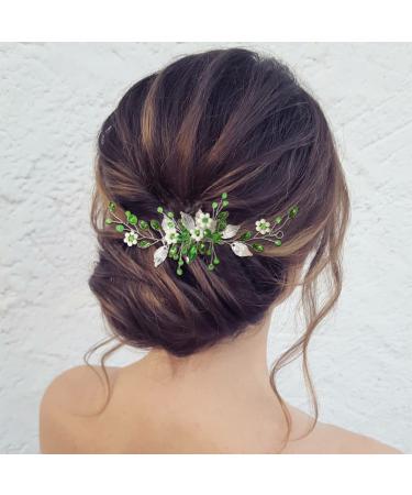 Zoestar Bridal Wedding Hair Combs Flower Pearl Headpiece Bride Crystal Leaf Hair Accessories for Women and Girls (Green) - Buy Online on GoSupps.com