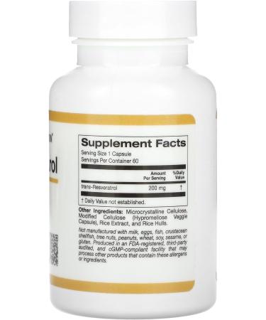 California Gold Nutrition Trans-Resveratrol 200mg - 60 Veggie Capsules | Italian Sourced - Buy Online on GoSupps.com