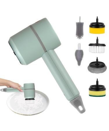 Fovolat Electric Dish Brush Electric Handheld Kitchen Cleaning Brush | Automatic Shoe Brush Rechargeable Pot Brush with 6 Replaceable Brush Heads for Kitchen Tub Sink Green