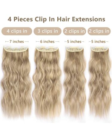 ALXNAN Clip in Long Wavy Synthetic Hair Extension 20 Inch Dirty Blonde - 4PCS Thick Double Weft Hairpieces for Women - Buy Online on GoSupps.com