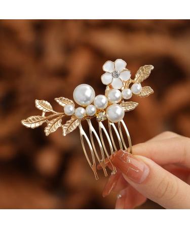 Fairvir Gold Flower Bridal Hair Combs - Elegant Pearl Leaf Accessories for Weddings | Bridal Jewelry for Women & Girls - Buy Online on GoSupps.com