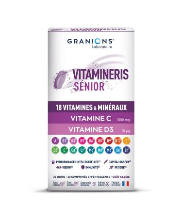 GRANIONS Senior Vitamin C 1000 mg + Magnesium + Zinc + Vitamin D + Vitamin B 20 Vitamins Minerals and Active - Immune Defenses Anti Fatigue - VITAMINERIS 30 Tablets - Made in France