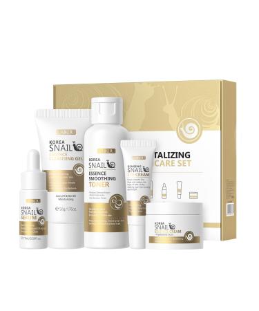 Skin Care Gifts for Women Teen Girls, Snail Skin Care Travel Essential Kit with Cleanser, Toner, Serum, Eye Cream, Facial Moisturizer for