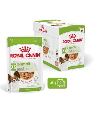 ROYAL CANIN X-Small Adult | Pack of 4 | 4 x 12 x 85 g | Wet Food for Adult and Very Small Dogs | From 10 Months | with Chunks in Sauce | in Sachet - Buy Online on GoSupps.com