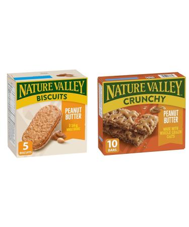 NATURE VALLEY Peanut Butter Biscuits Snacks Oat Biscuits with Peanut Butter Filling & Peanut Butter Crunchy Granola Bars No Artificial Colours No Artificial Flavours Valentine+ 10 Count (Pack of 1)