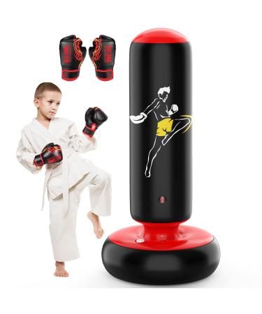 QPAU Larger Stable Punching Bag for Kids, Tall 66 Inch Inflatable Boxing Bag, Gifts for Boys & Girls Age 5-12 for Practicing Karate, Taekwondo, MMA and to Relieve Pent Up Energy in Kids and Adults Black