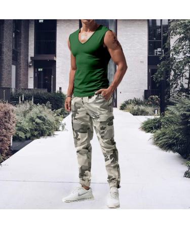 ZIWOCH Men's V Neck Tank Top | Lightweight & Athletic | Solid Sleeveless T-Shirt | Dark Green - Medium - Buy Online on GoSupps.com