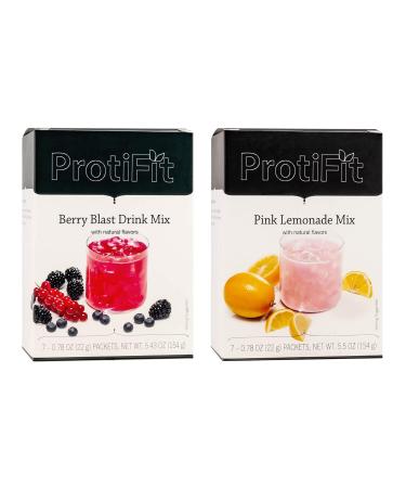 PROTIFIT - High Protein Berry Blast & Pink Lemonade Fruit Drink 2 Pack 15g Protein Low Calorie Sugar Free Ideal Protein Compatible 7 Servings Per Box (2 Pack)