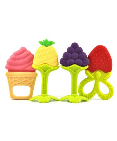 Baby Teething Toys (4 Pack) Olele Baby Chew Toys BPA-Free Baby Teething Toy for Babies 6-12 Months. Natural Organic Freezer Safe Fruit Teether Toys for Toddlers Specialized Relief Gingival Pain.