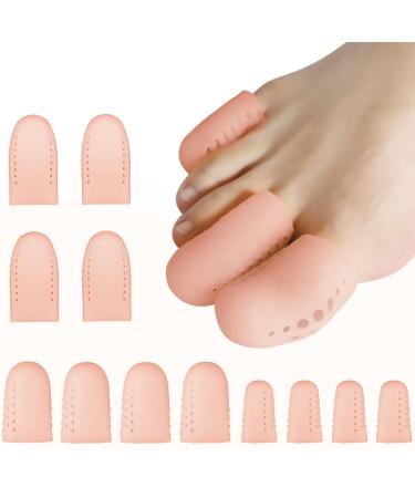 DAILINK Gel Toe Caps - 12 PCS Breathable Toe Protectors Sleeve Bunion Pads Cushion Big Toe Guards - Silicone Toe Covers for Protection of Ingrown Toenails Corns Calluses Blisters Beige S/M/L-12pcs Beige