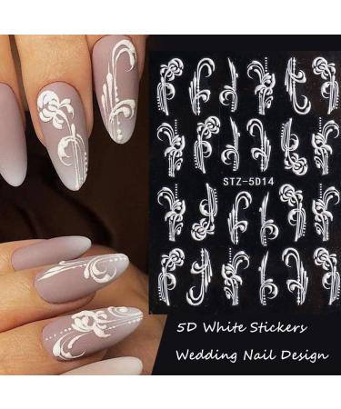 DIY Manicure Lace French Winter Sliders 5D Acrylic Nail Stickers Wedding Design White(STZ-5D13) - Buy Online on GoSupps.com