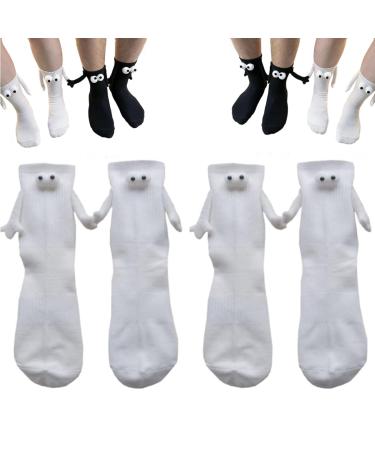 PUNCK 2 Pair Funny Magnetic Suction 3D Doll Couple Socks Friends Cute Socks for Women Men Holding Hands Sock One Size White*2
