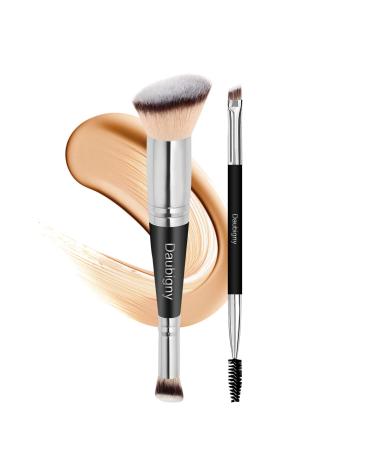 Daubigny Makeup Brushes Dual-ended Angled Foundation Brush Concealer Brush Eyebrow Brush Perfect for Any Look Premium Luxe Hair Rounded Taperd Flawless Brush Ideal for Liquid Cream Powder Blending Dual-Ended Angled and Eye Brow