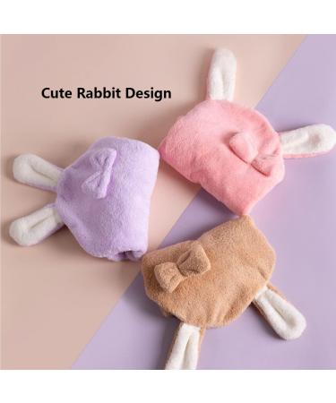 2-Piece Cute Rabbit Microfiber Hair Towel Set | Quick Drying Soft Hair Turbans in Brown & Pink | Absorbent Bath Hat for Women - Buy Online on GoSupps.com