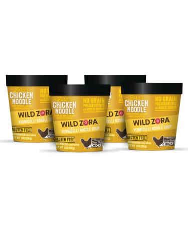 Wild Zora Vermicelli Noodle Soup, Instant Cup of Soup Snack w/ Sweet Potato Glass Noodles, Gluten Free Soup Made w/ Real and Traditional Soup Ingredients, Grain-Free, Chicken Noodle Soup Flavor, 4-pk Chicken Noodle (4-pack)