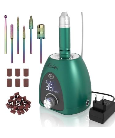 Nail miller 35000 rpm electrical nail files for gel nails 6 in 1 manicure set of electrically stepless speed with LED dislay for nail skin shellac acrylic gel safe for beginners professional green