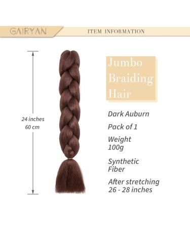 Shop Gairyan Jumbo Braids Extensions - 100g 60cm Ombre Synthetic Braiding Hair for Box Crochet (Dark Auburn) - Buy Online on GoSupps.com