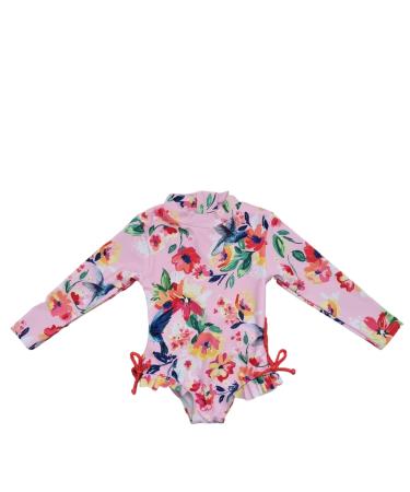 Moon Snow Baby Swimming Costume Baby Swimsuit One Piece Swimming Wear Baby UV Sunsuit Girls Rashguard 4-5 Years Hummingbirds/Pink