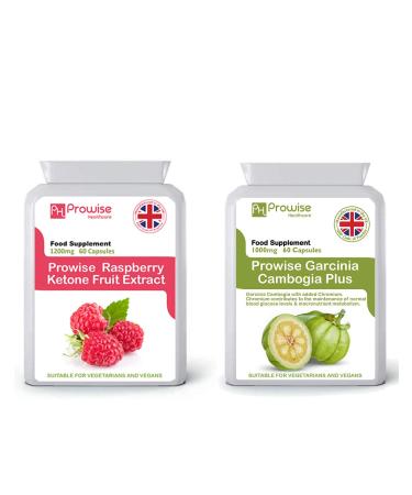 Raspberry Fruit Extract 1200mg - 60 Capsules + Garcinia Cambogia 500mg 60 Capsules - UK Manufactured | GMP Standards by Prowise Healthcare