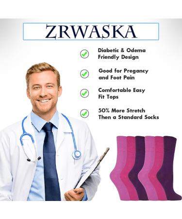 ZRWASKA Diabetic Socks For Women Wide Honey Comb top soft cuff Ankle Oedema friendly Non-Elastic Grip for Swollen feet Leg Non-Binding Circulatory Neuropathy Socks 4-8 (Pack 6) 4-8 Pink (6 Pairs) - Buy Online on GoSupps.com