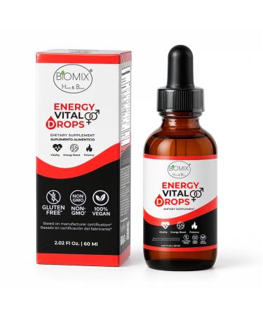 Biomix Energy Vital Drops+ | Natural Vegan Liquid Supplement for Energy Vitality & Daily Wellness | Fast Absorption Formula with Maca Ginseng Tribulus Magnesium & Zinc | Sugar-Free | 30 ml