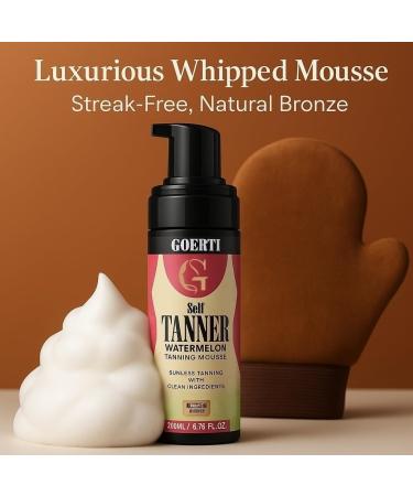 GOERTI Foaming Sunless Tanner Self Taning Mousse Instant Tan Streak-Free Quick-Dry Formula for a Natural Vegan Watermelon Scented Tanning Mousse for Flawless Medium Fake Tan with Tanning Glove - Buy Online on GoSupps.com