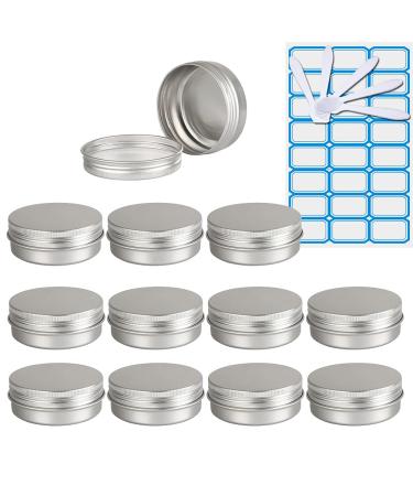 Zeoabsy 10 piece of empty 60 ml round silver aluminum tins with screw cap screw socket CREMED SCHRONE Aluminum tins doses aluminum box sheet metal cans for cosmetics candle ointments 5x spatula 1x etiquette silver 60ml