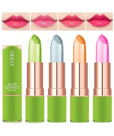 4 pieces of magical temperature color change aloe vera lipstick dulele waterproof long -lived lip balm care lipstick cosmetics make -up (eee) - Buy Online on GoSupps.com