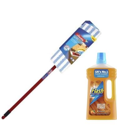 Floor Mop & 1L flash Wood Floor Cleaner Combo - Microfiber Telescopic Handle Versatile Cleaning Solution. 1L wood floor with almond oil Mandarin & cedarwood. - Buy Online on GoSupps.com