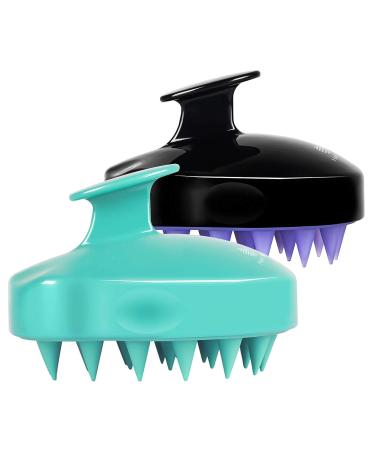 HEETA Hair Scalp Massager Shampoo Brush 2 Pack, Soft Silicone Bristles to Remove Dandruff, Waterproof Hair Scrubber for Both Wet Dry Hair, Suitable for Men & Women (Green & Black)