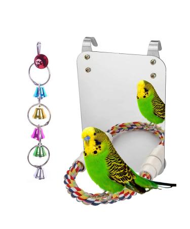 LOPERDEVE Bird Mirror with Rope Perch Bird Toys Swing Comfy Perch for Greys Amazons Parakeet Cockatiel Conure Lovebirds Finch Canaries 7 inch