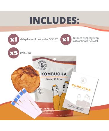 Cultures for Health Dehydrated SCOBY Kombucha Starter | DIY Fizzy Fermented Tea Probiotic Drink | Heirloom Culture Makes Limitless Batches | Dairy Free Gluten Free Vegan Superfood | pH Strips Included - Buy Online on GoSupps.com