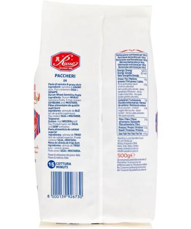  Italian Gourmet E.R. Russo Paccheri No. 26 Durum Wheat Pasta 100% Italian Wheat 500 g + 400 g Box of 6 - Buy Online on GoSupps.com